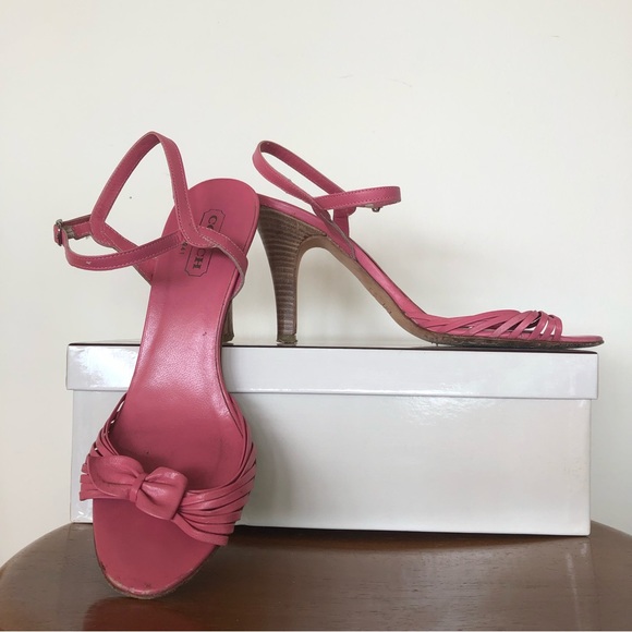 Coach A3472 Pink Joelle Kid Leather Strappy Heels with Bow Detail (Size 7.5) - Picture 8 of 9